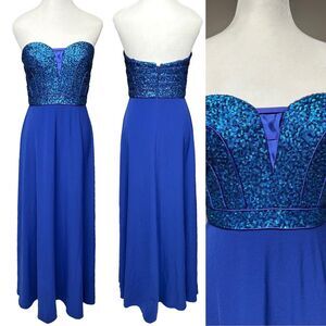 Aidan Mattox Blue Sequined Strapless Dress Cocktail HOCO Formal Party Wedding 4